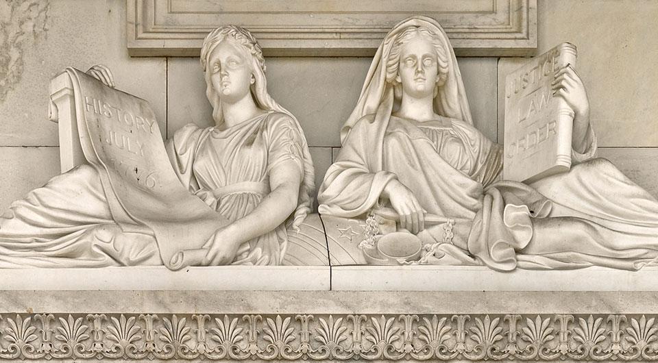 History and Justice, sculpture above the main door to the U.S. Senate, east portico